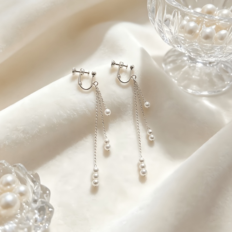 Women's Elegant Tassel Beaded Clip-On Earrings, Party Ready